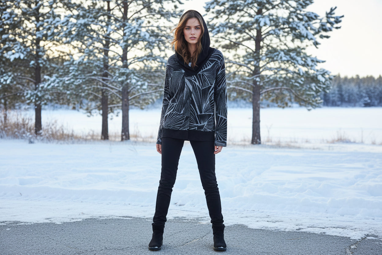 Black & Grey Long Sleeve Geometric Design Sweater Sizes S,M,L