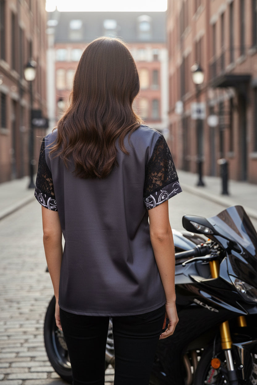 Gothic Skull Blouse with Short Sleeves. Size Large