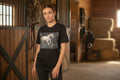 Western Black T Shirt with Wild White Horse. Size Medium