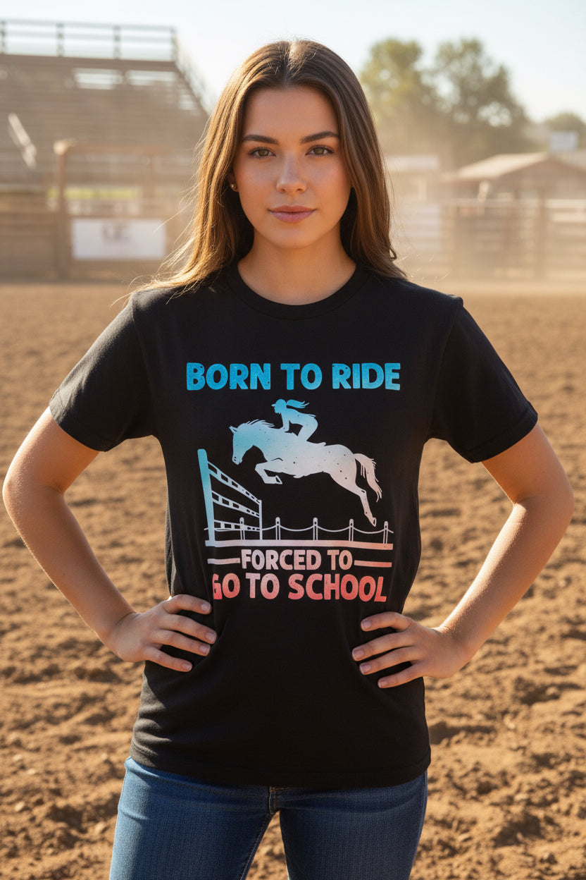 Western Black Born to Ride Forced to go to School. Size Medium