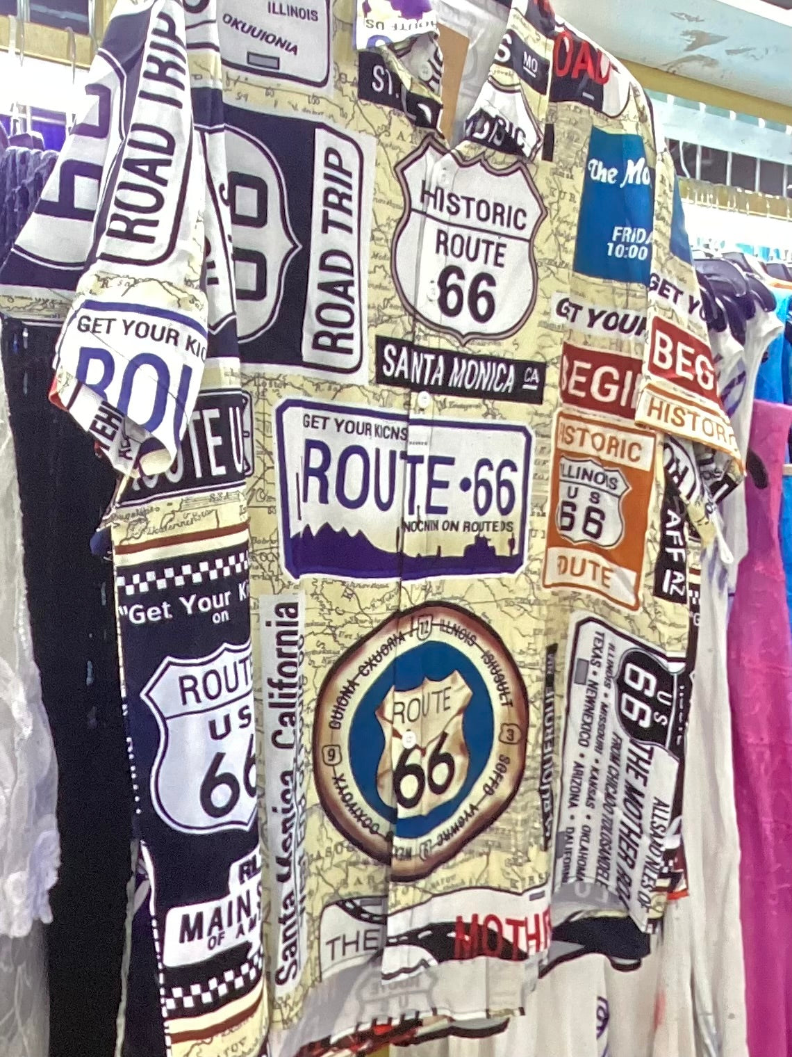 Men’s Route 66 car shirt with signs