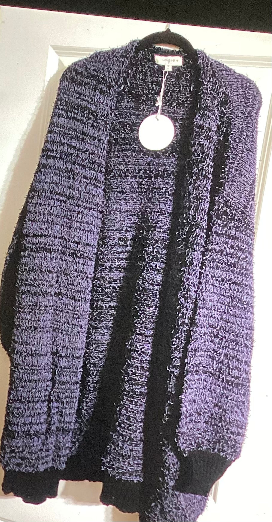 Umgee warm grey knee length sweater with black knitted wrist and bottom