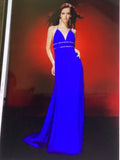 Blue long formal with spaghetti straps and bling