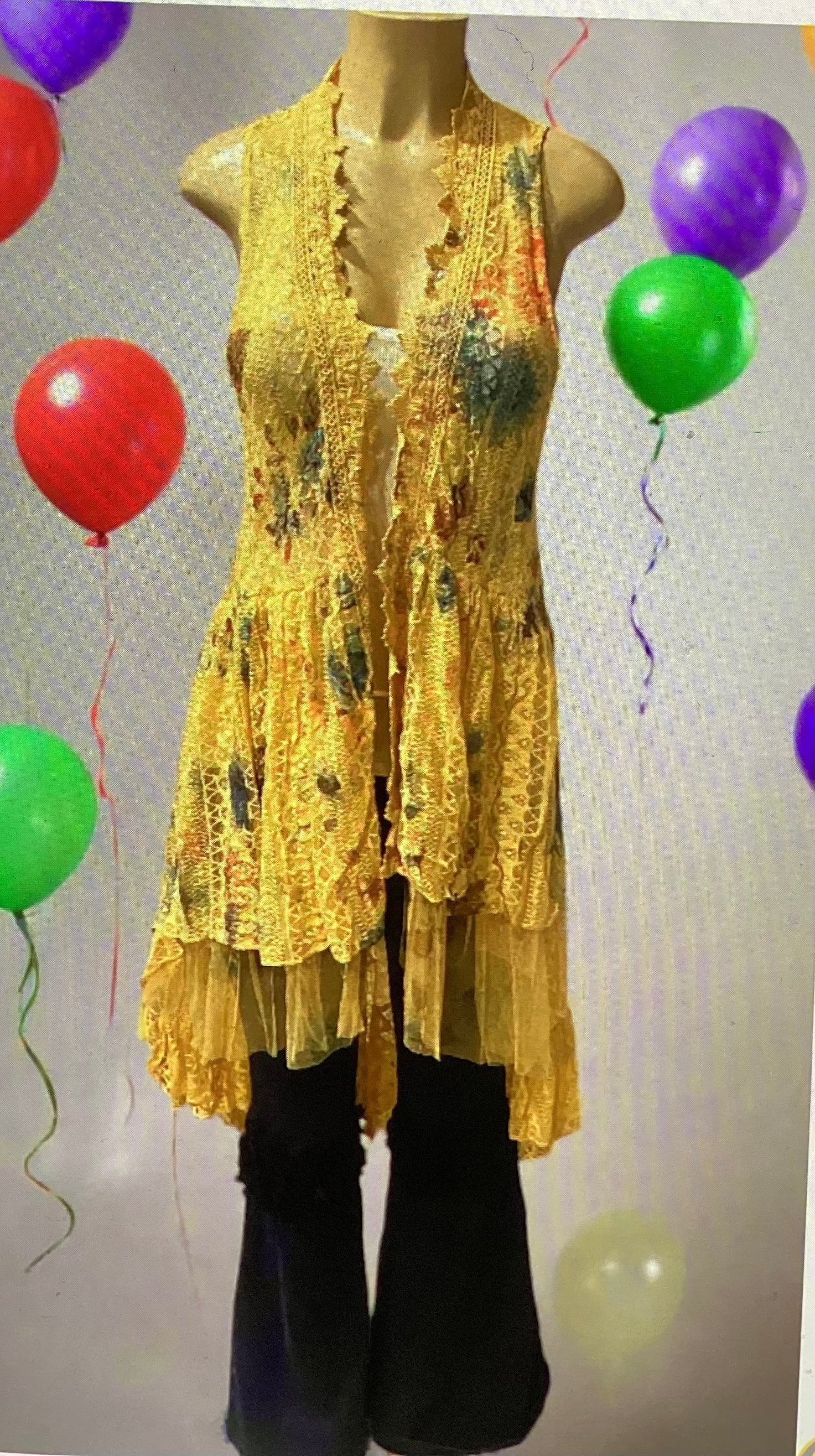 Origami yellow multicolored hi-lo cardigan size small