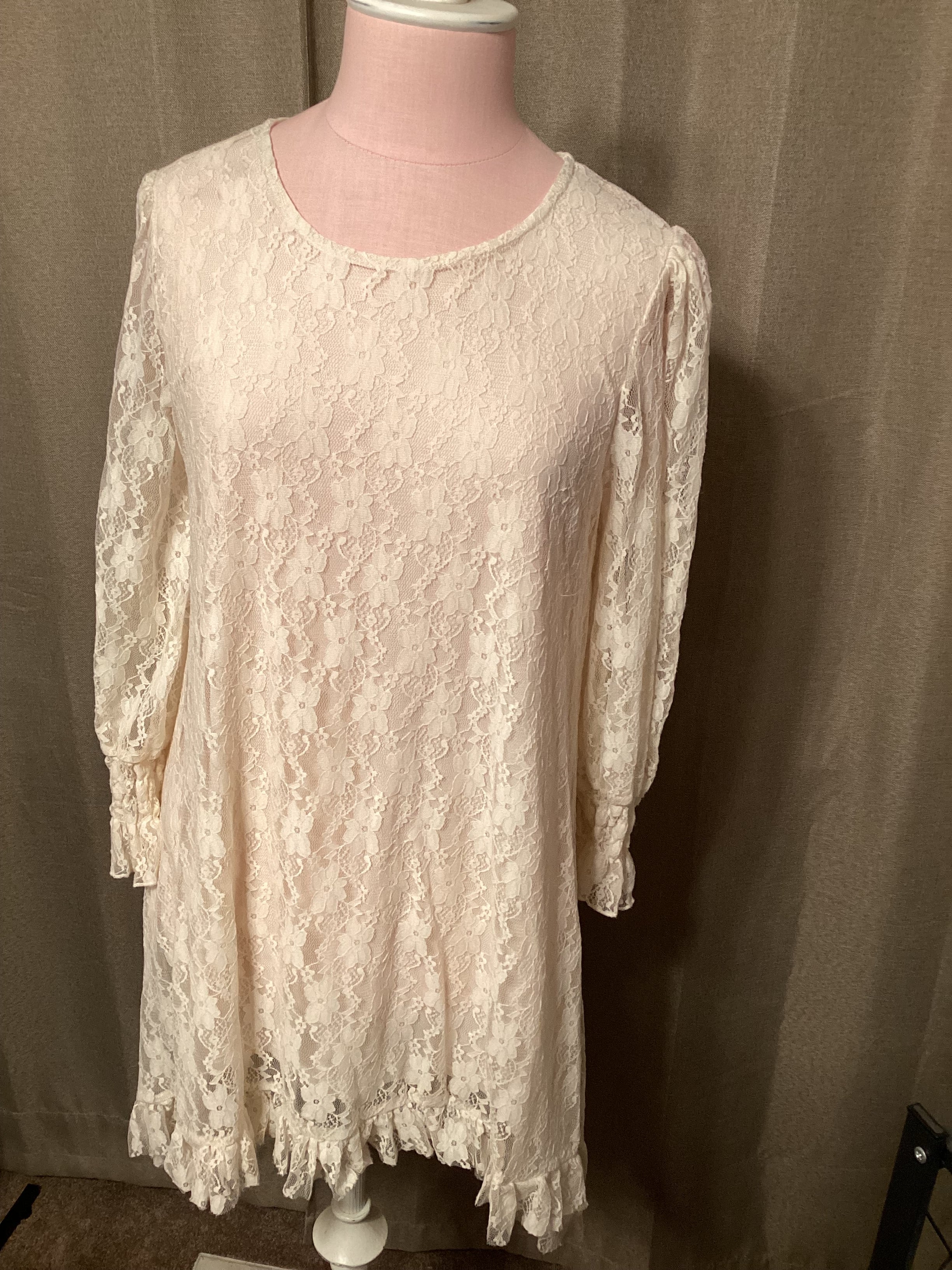 Origami white lace dress with soft lining. Size small.