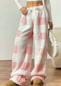 Winter fleece pants, pink & white checker, size large