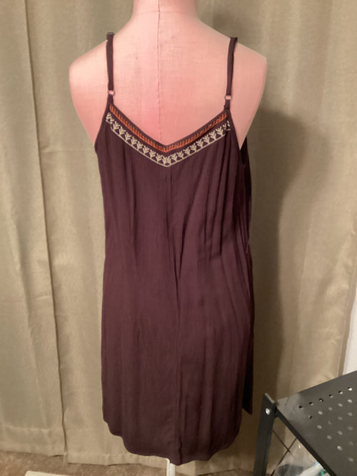 Brown spaghetti strap dress with fringe on front and back