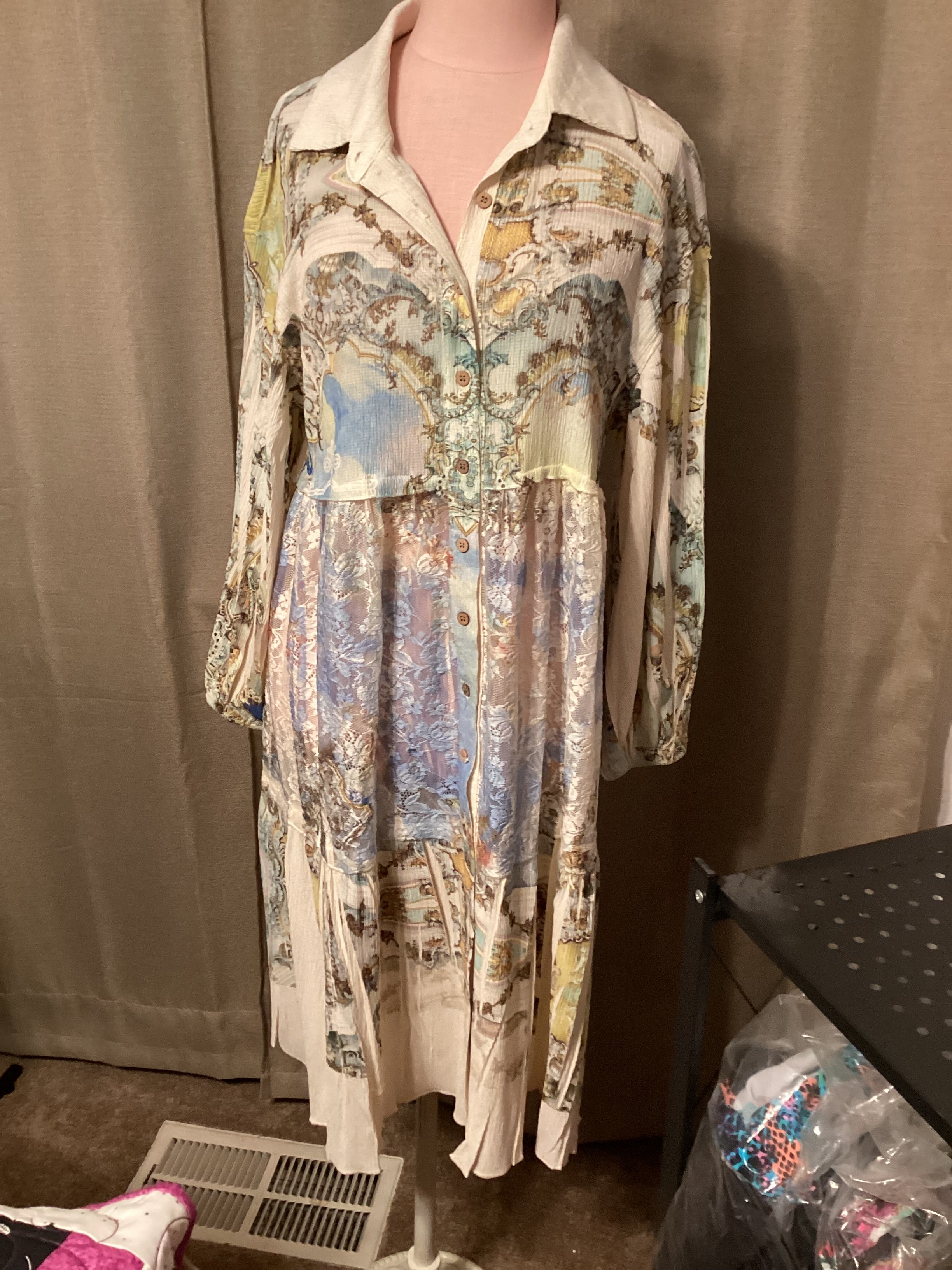 Origami multicolored collared dress size small 21 inches armpit to armpit