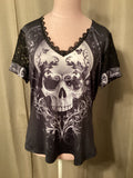 Gothic skull blouse with short sleeves size large