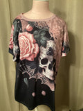 Gothic skull blouse short sleeves size large
