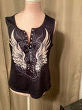 Gothic black & white wing blouse sleeveless size large