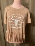Western short sleeve shirt with bottom fringe size medium