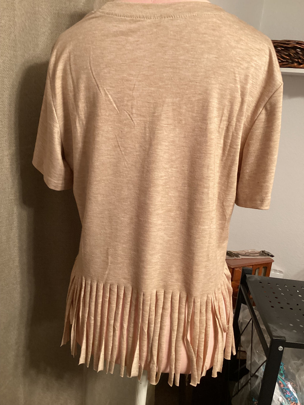 Western short sleeve shirt with bottom fringe size medium
