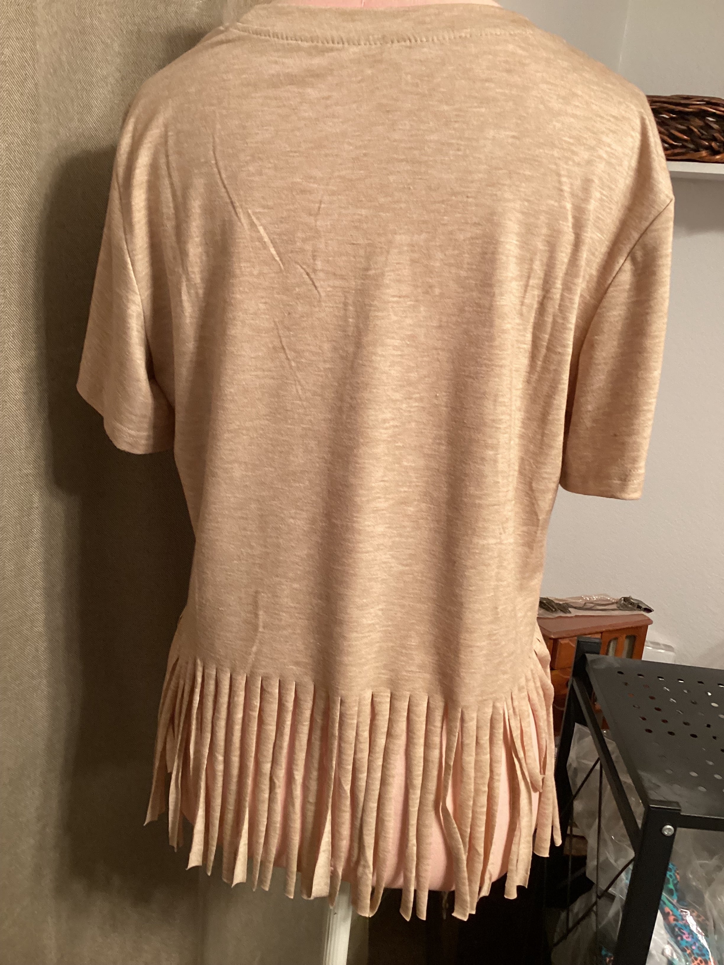 Western short sleeve shirt with bottom fringe size medium