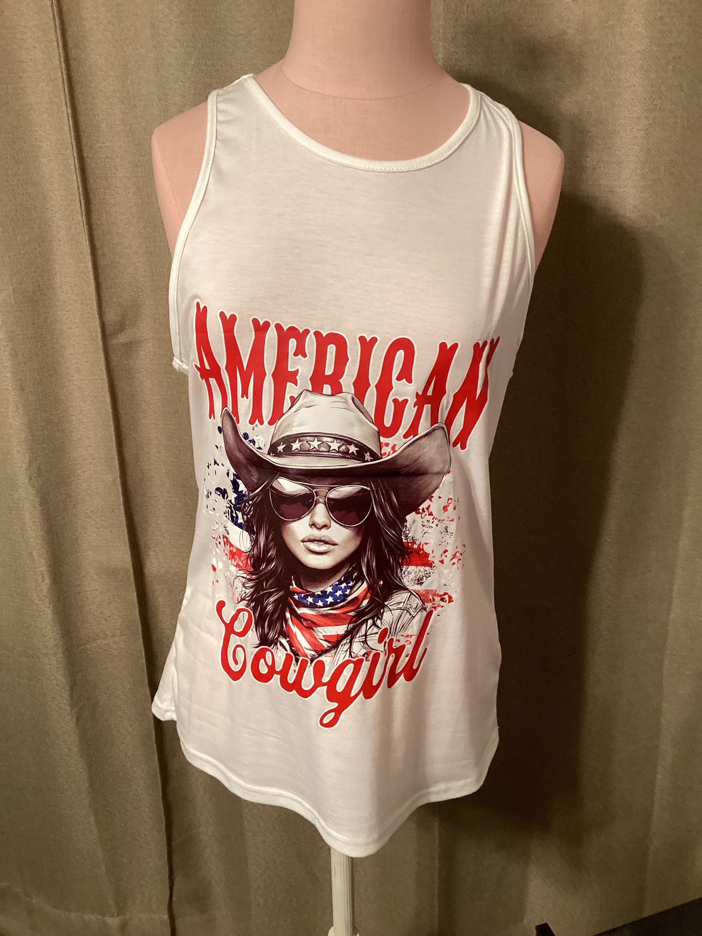 Western American girl white tank top size medium