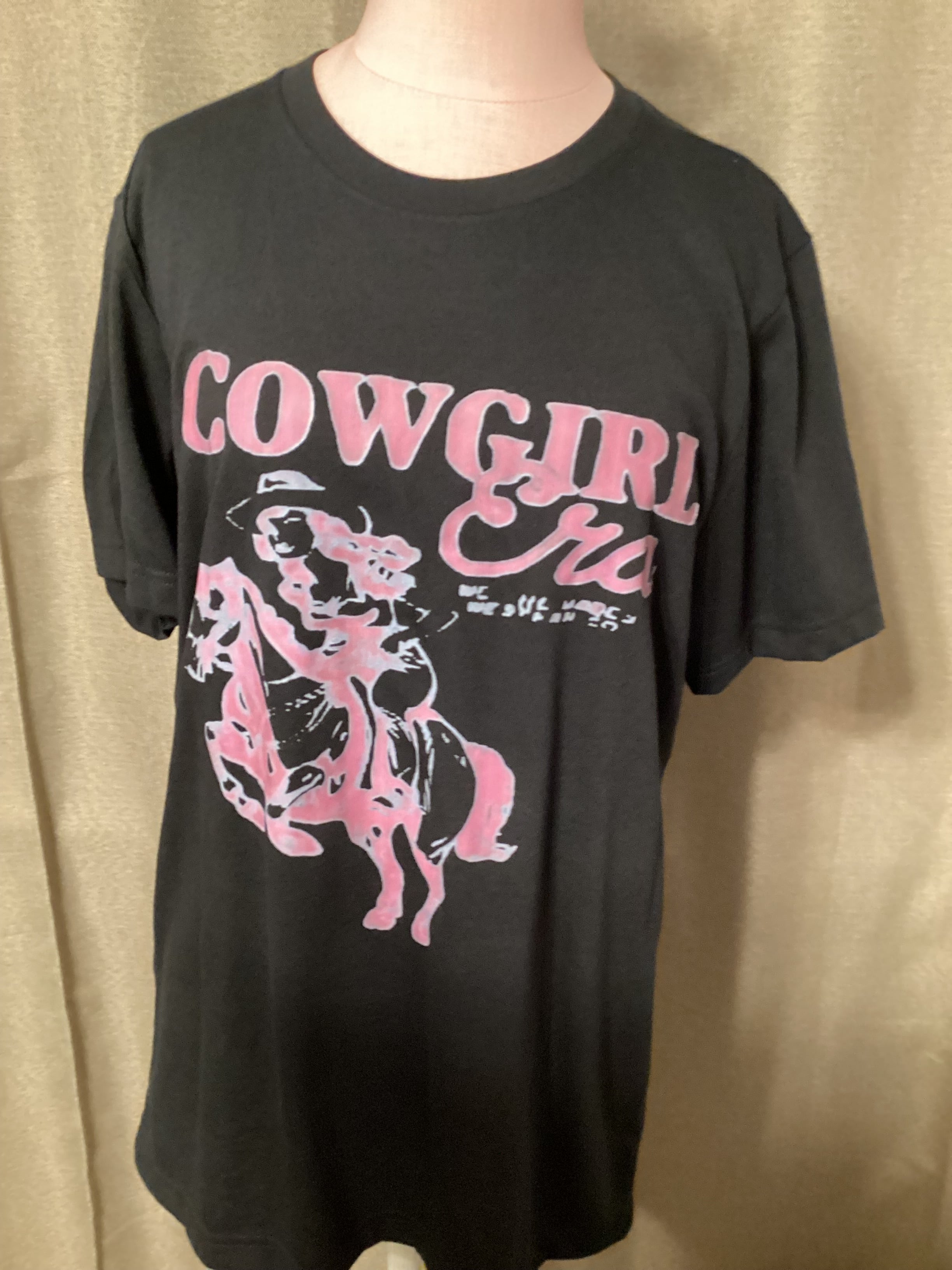 Western cow girl era black t shirt with pink writing size medium