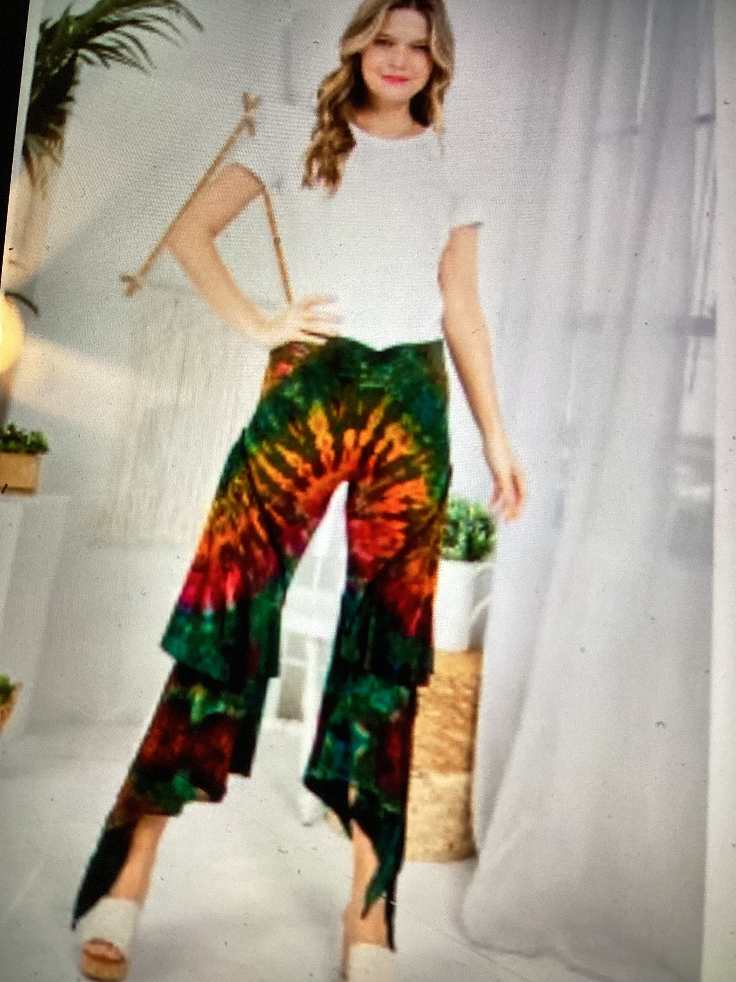 Kathmandu tie dye 2 tiered handkerchief pant legs