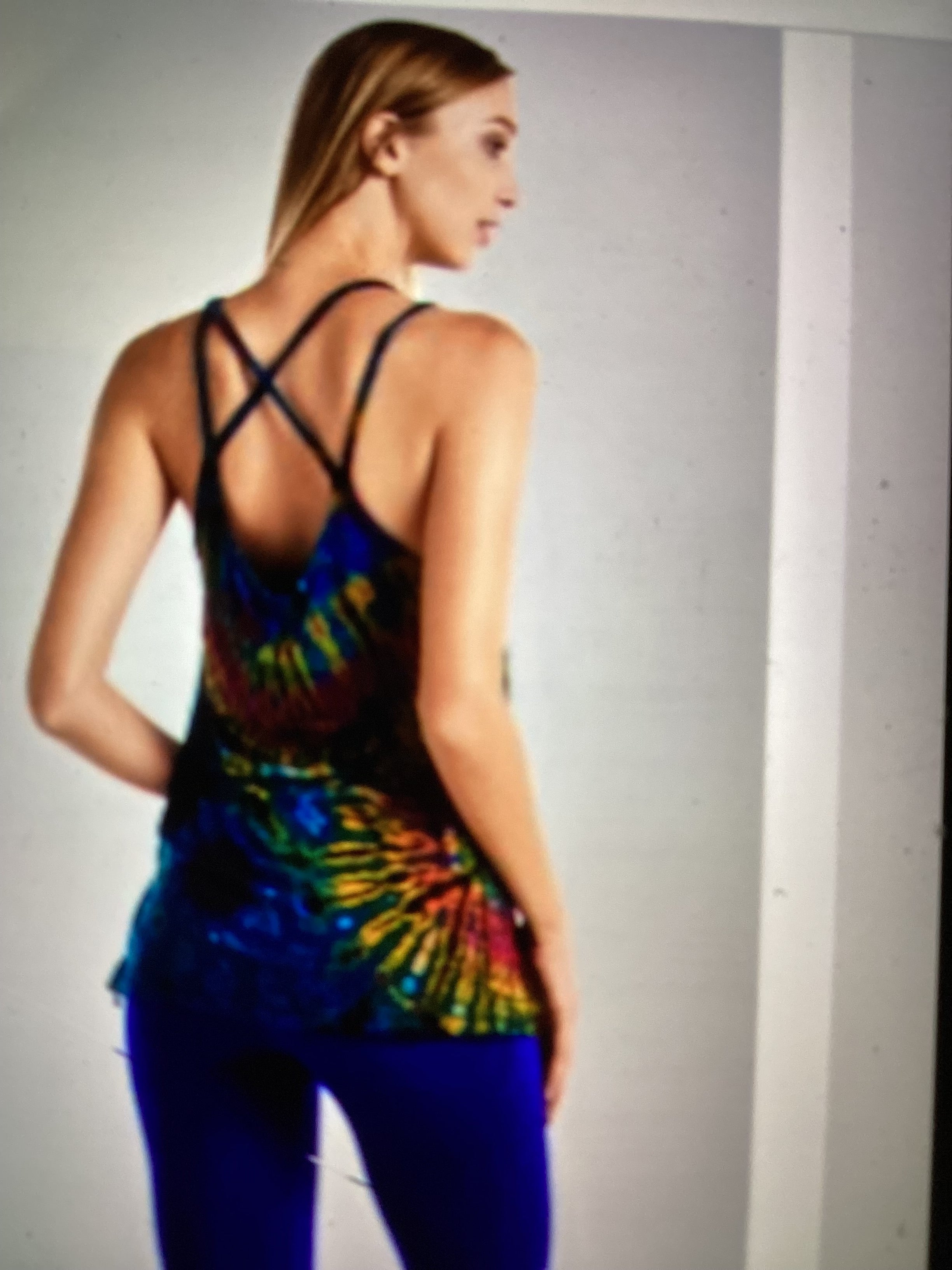 Kathmandu multicolored spaghetti strap top with criss cross back. One size