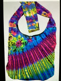 Kathmandu large tie dye tote bag with button closure and shoulder strap.
