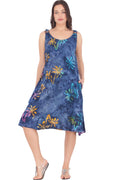 India Boutique Umbrella Dress Blue with Palm Trees and Pockets