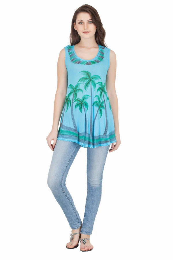Sleeveless blouse with palm trees. One size