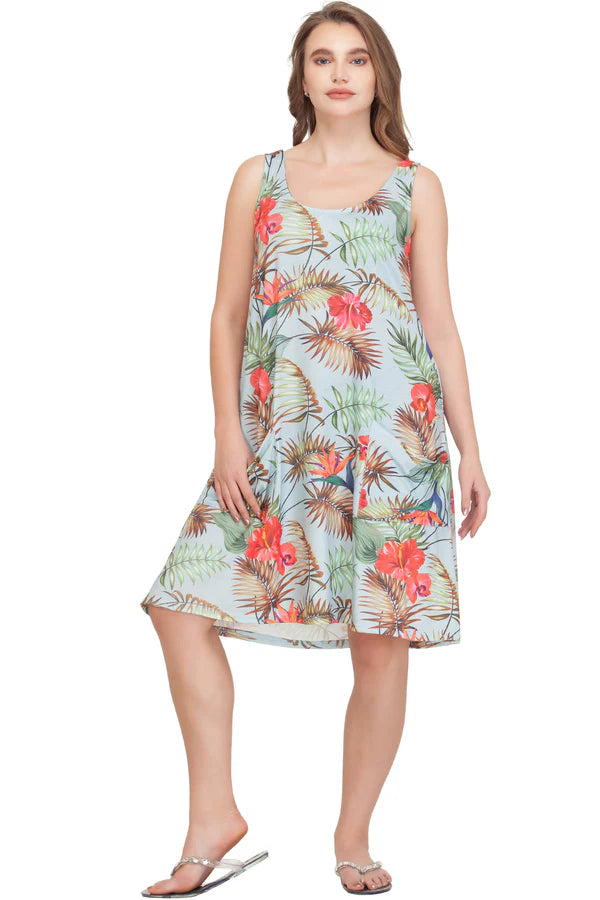 sleeveless floral umbrella dress with pockets. one size