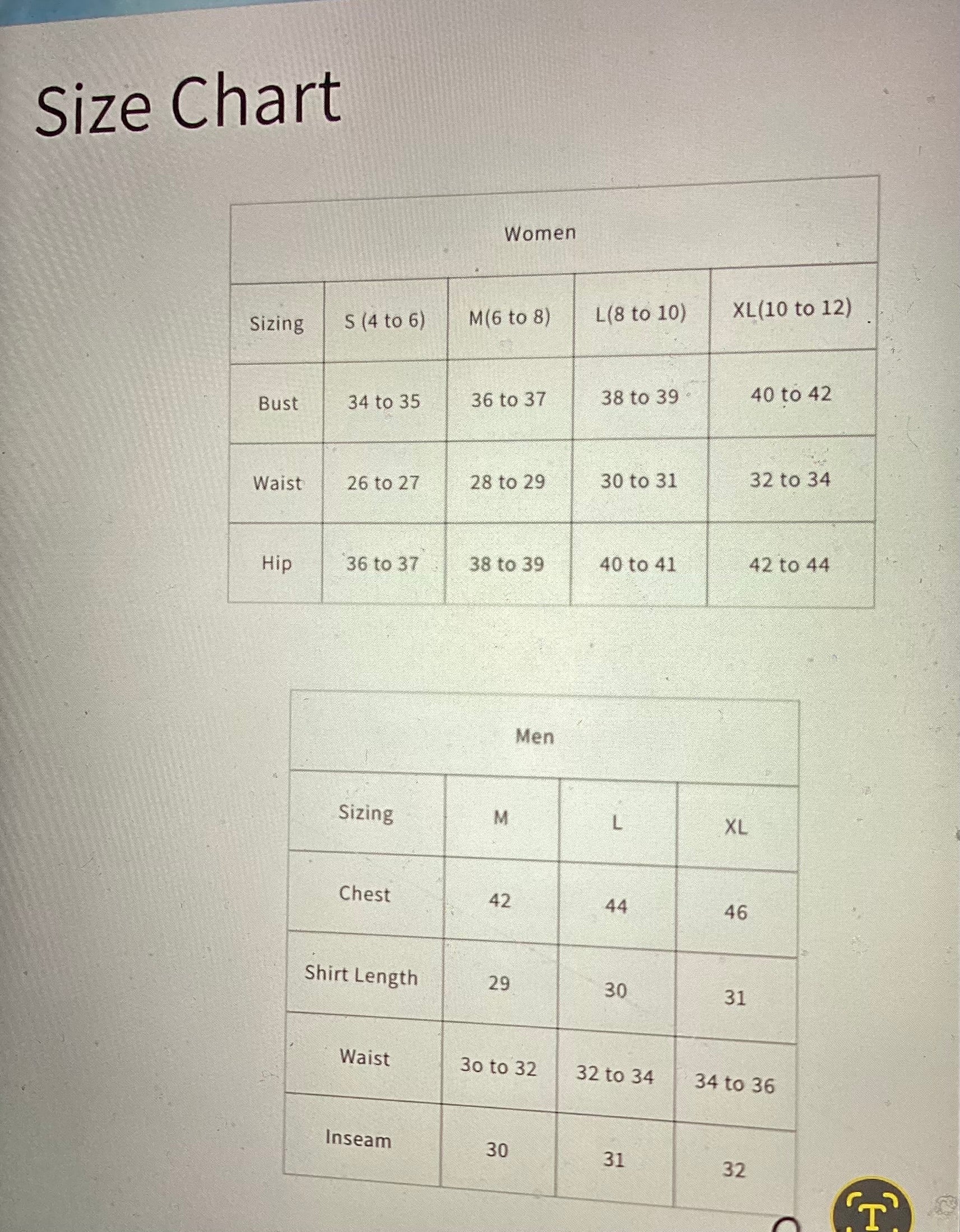 Yak&yeti size chart