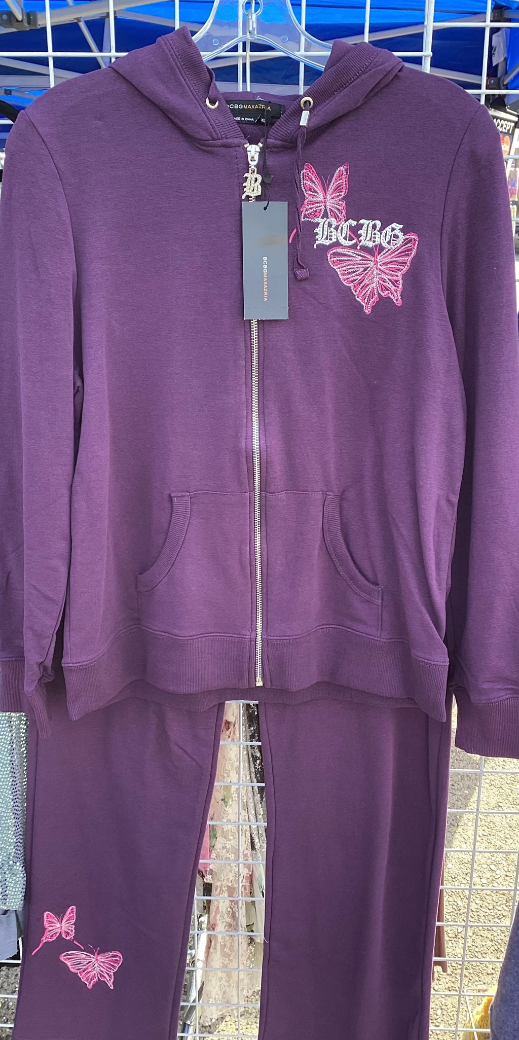 2 piece purple with butterflies pant & hoodie set