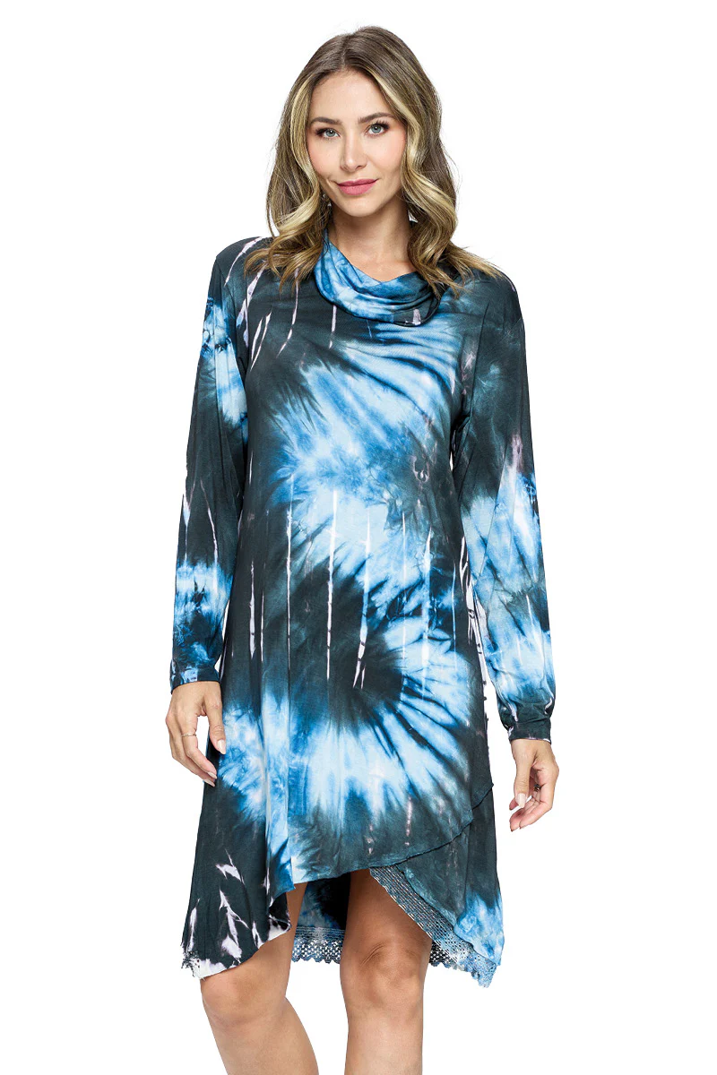 Yak & Yeti Tye Dye Long Sleeve Cowlic Neck Dress Sizes M/L,L/XL