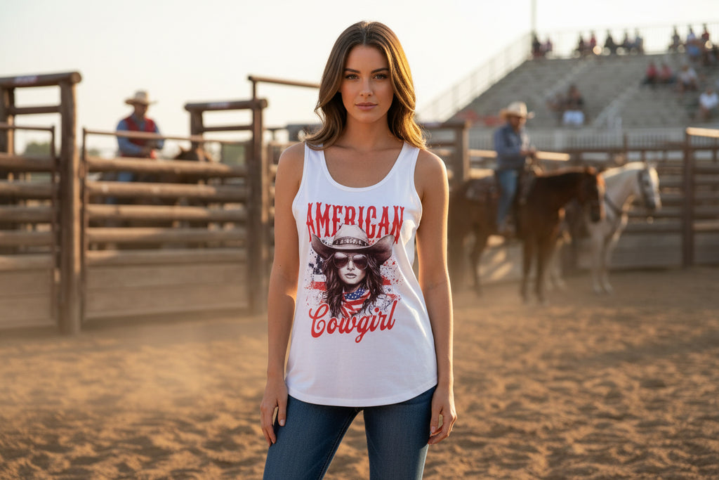 American Cowgirl White Tank Top Size Medium