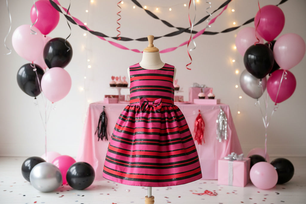 Emilywest Little Girls Black & Red Stripped Dress Sizes 4 & 6