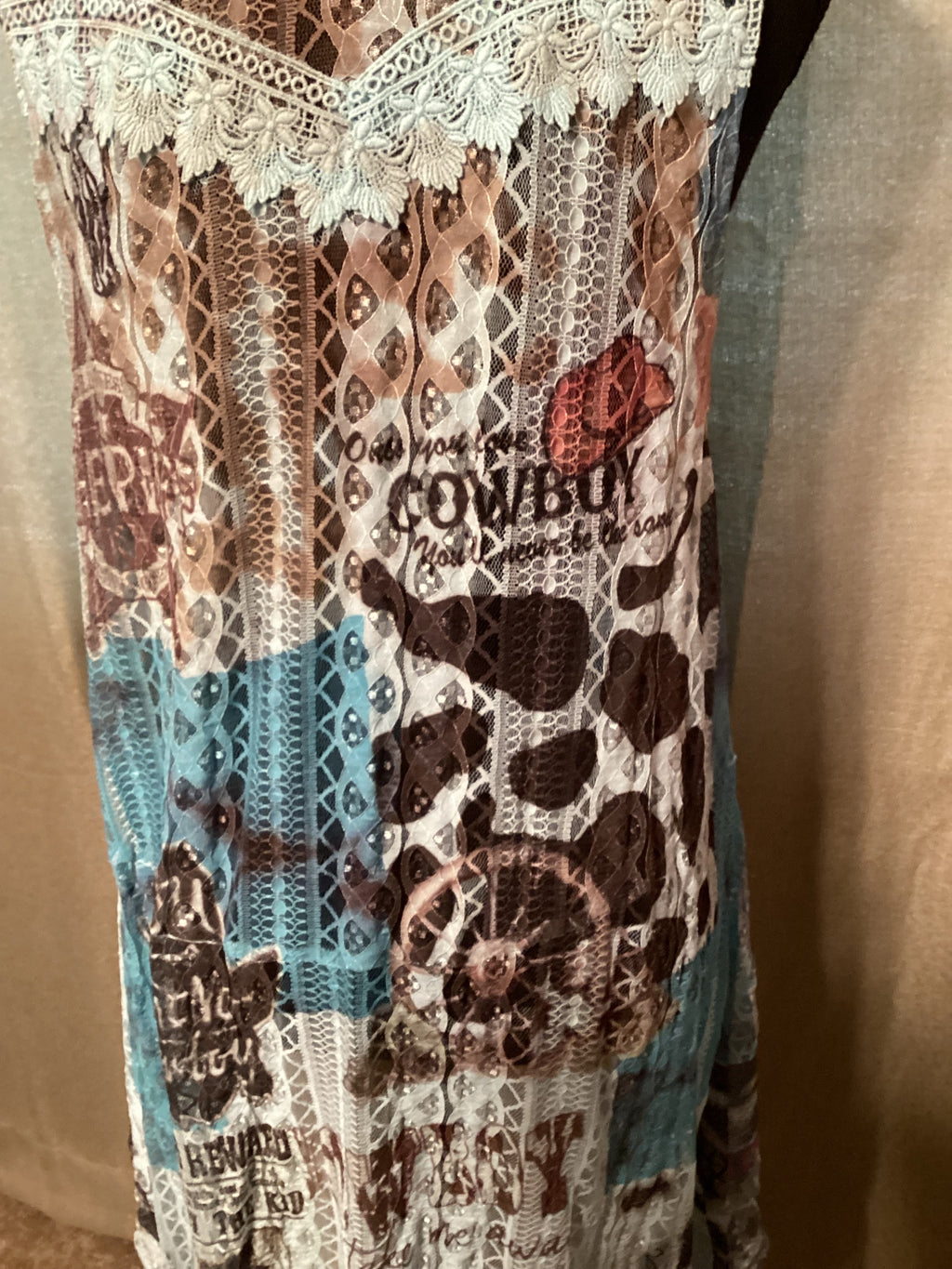 Western Long Hi-Lo Lace Cowgirl cardigan size Small