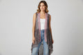 Origami Hi-lo black Vest Cardigan with Pink Accent Lace Size Small