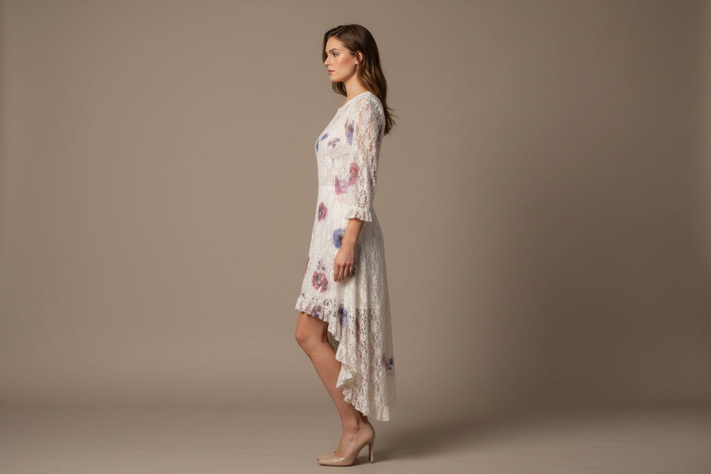 Origami White Dres with Flowers on the Front Only Size Small