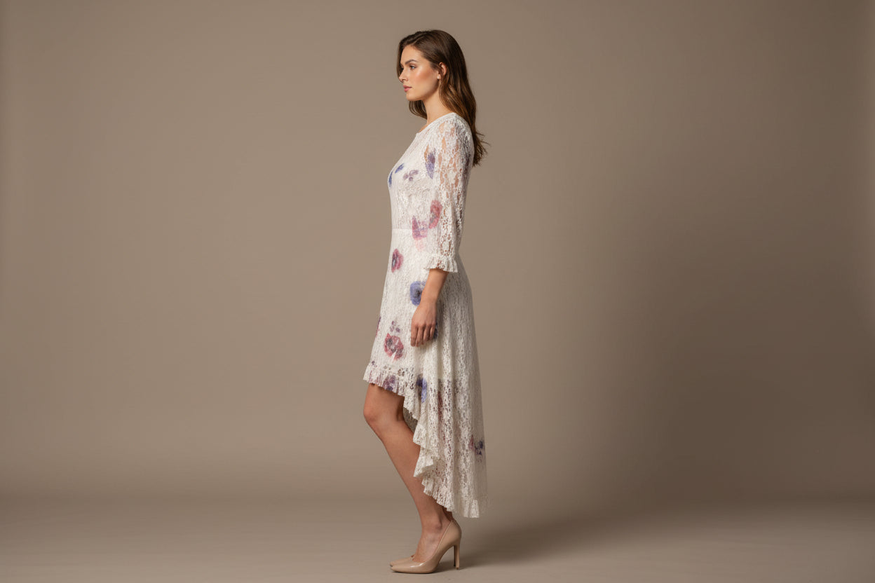 Origami White Dres with Flowers on the Front Only Size Small