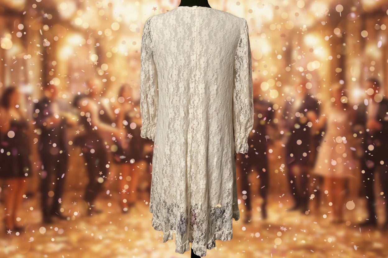 Origami White Dres with Flowers on the Front Only Size Small