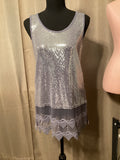 Origami Grey Sequin Tank Top with Lace Bottom Size Small