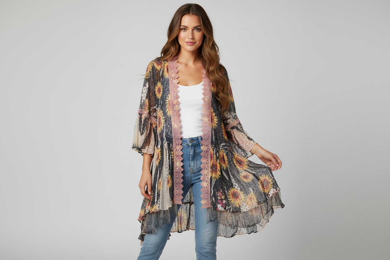 Origami Hi-Lo Sunflower Cardigan Size Small