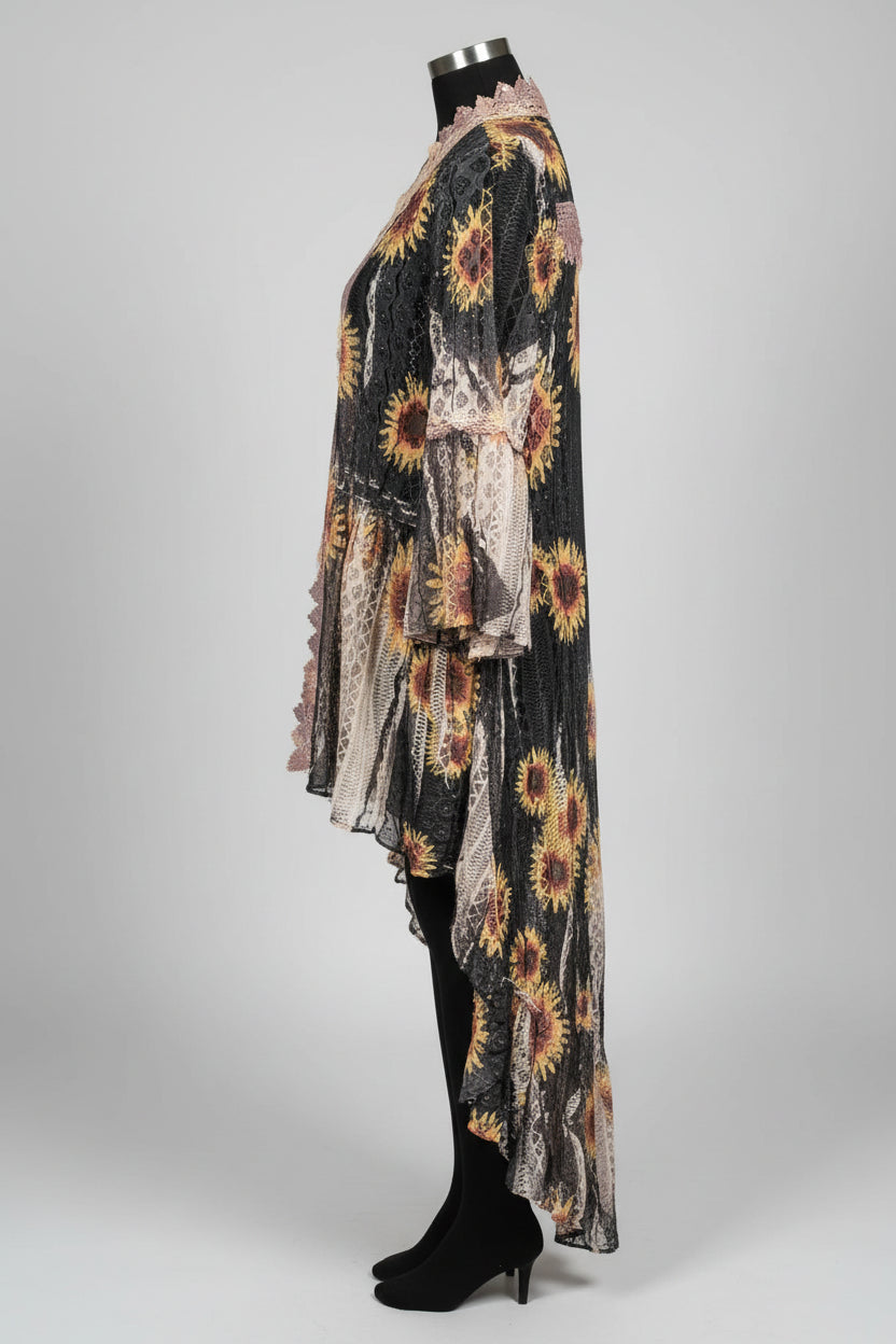 Origami Hi-Lo Sunflower Cardigan Size Small