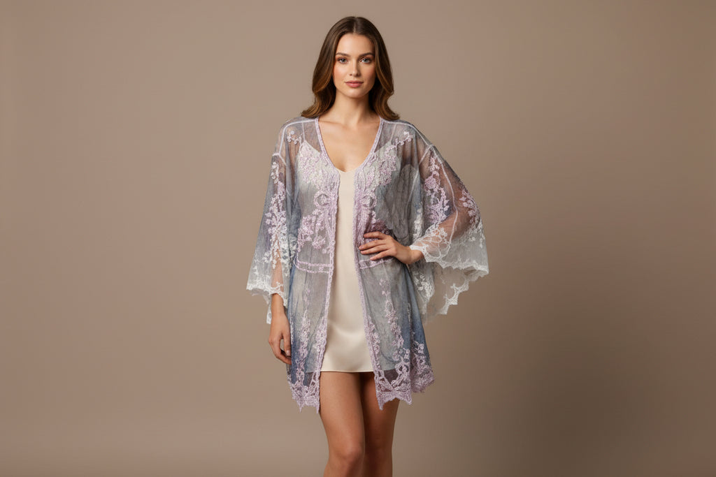 Origami Short Lace White/Purple Cardigan Free Size