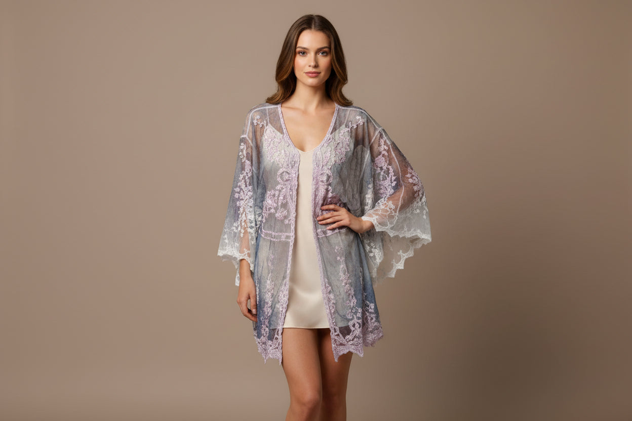 Origami Short Lace White/Purple Cardigan Free Size