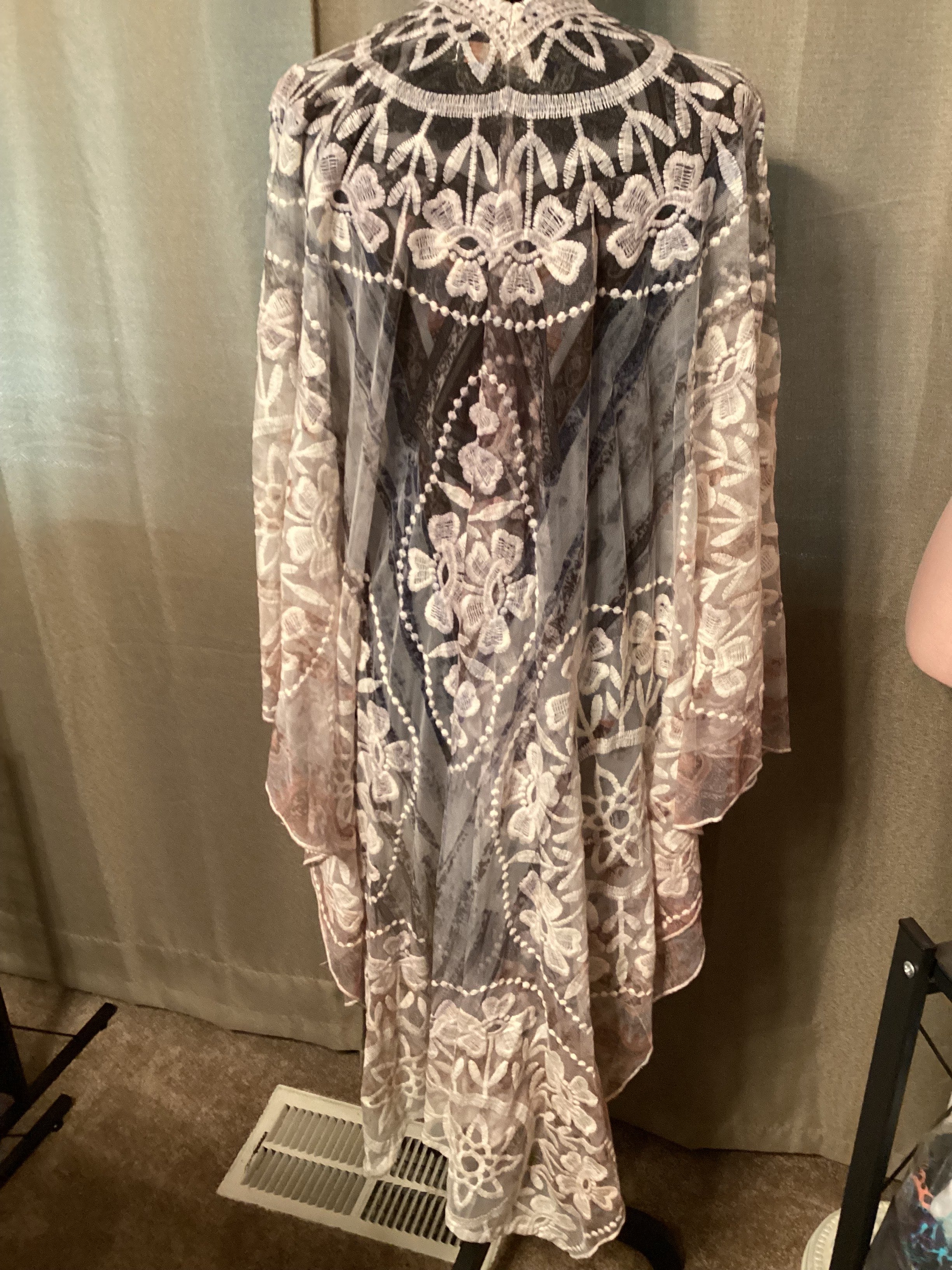 Origami Hi-Lo Brown Floral Lace Cardigan Free Size