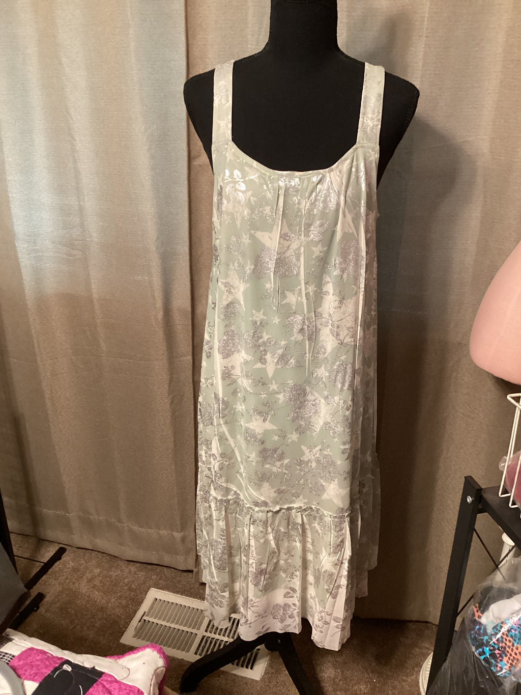 Origami Green Star Tank Dress Size Small Will Fit Up To Medium