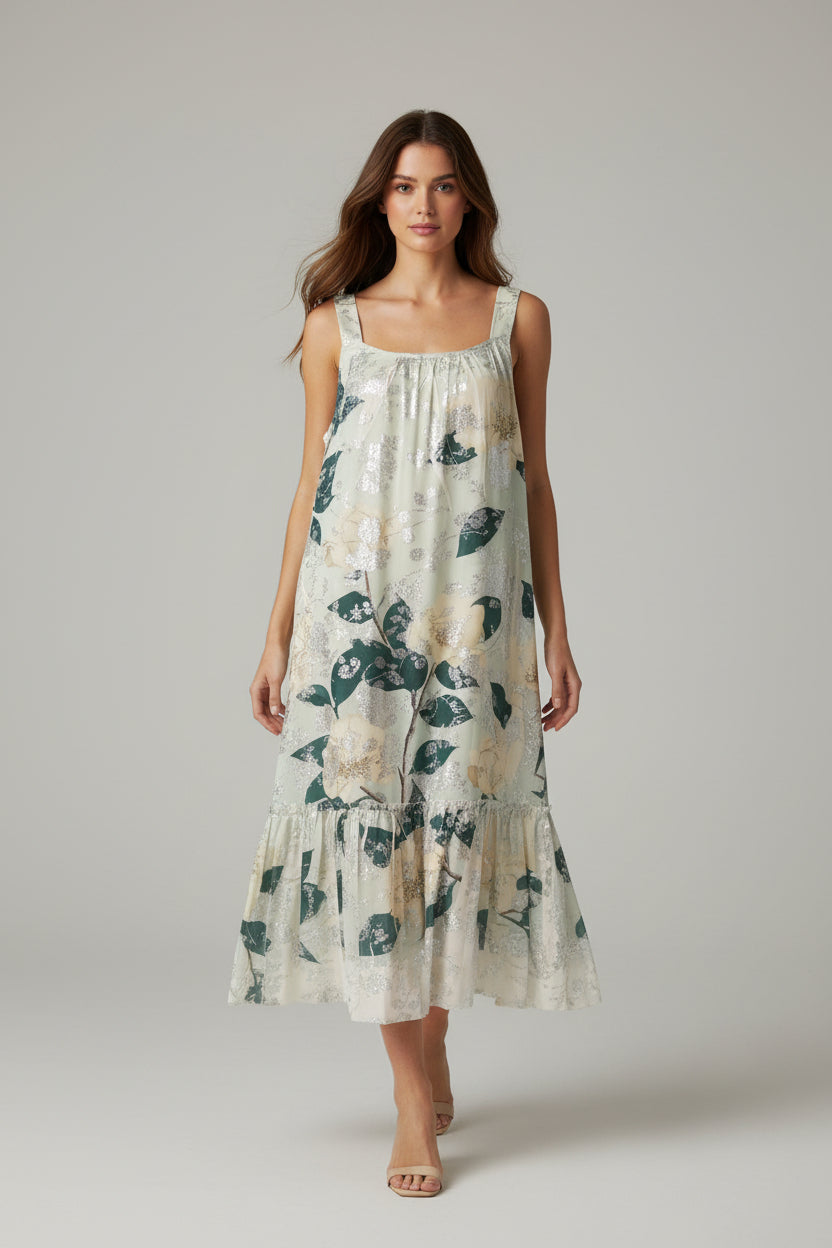 Origami Green Floral Tank Midi Dress Size Small