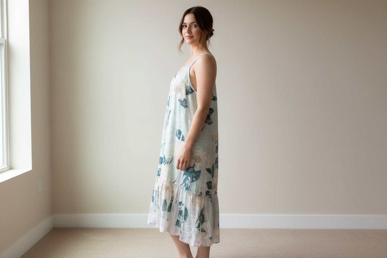 Origami Green Floral Tank Midi Dress Size Small