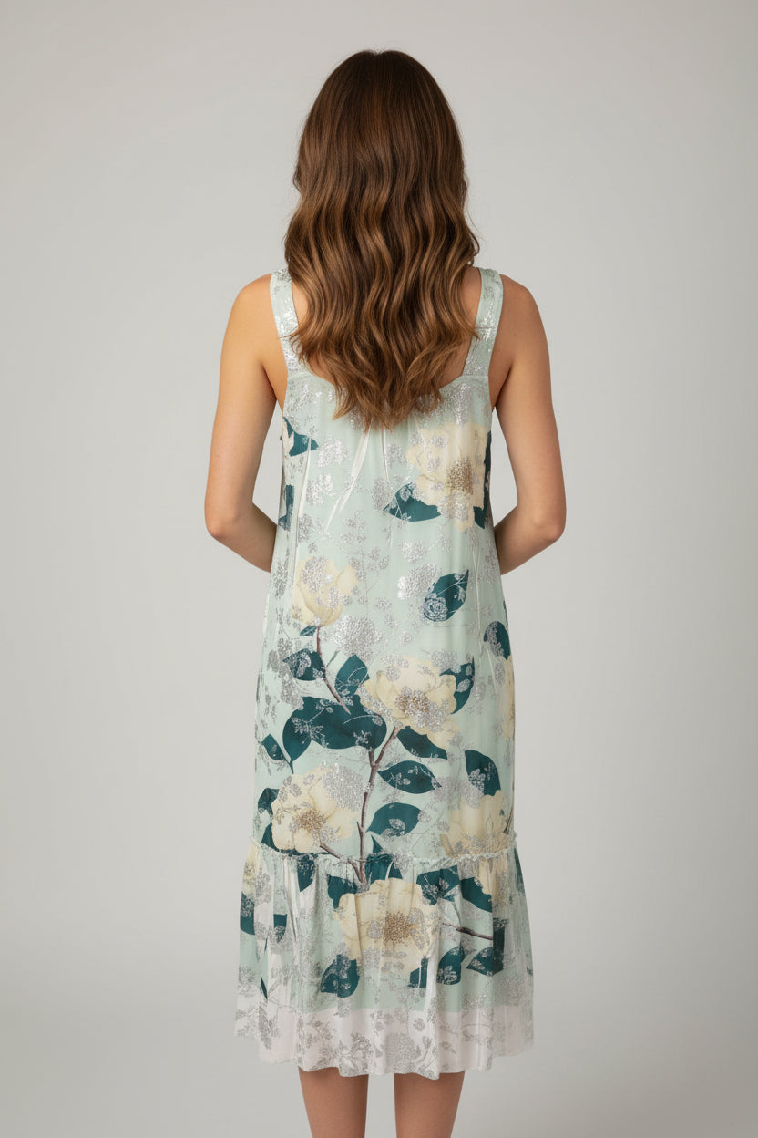 Origami Green Floral Tank Midi Dress Size Small