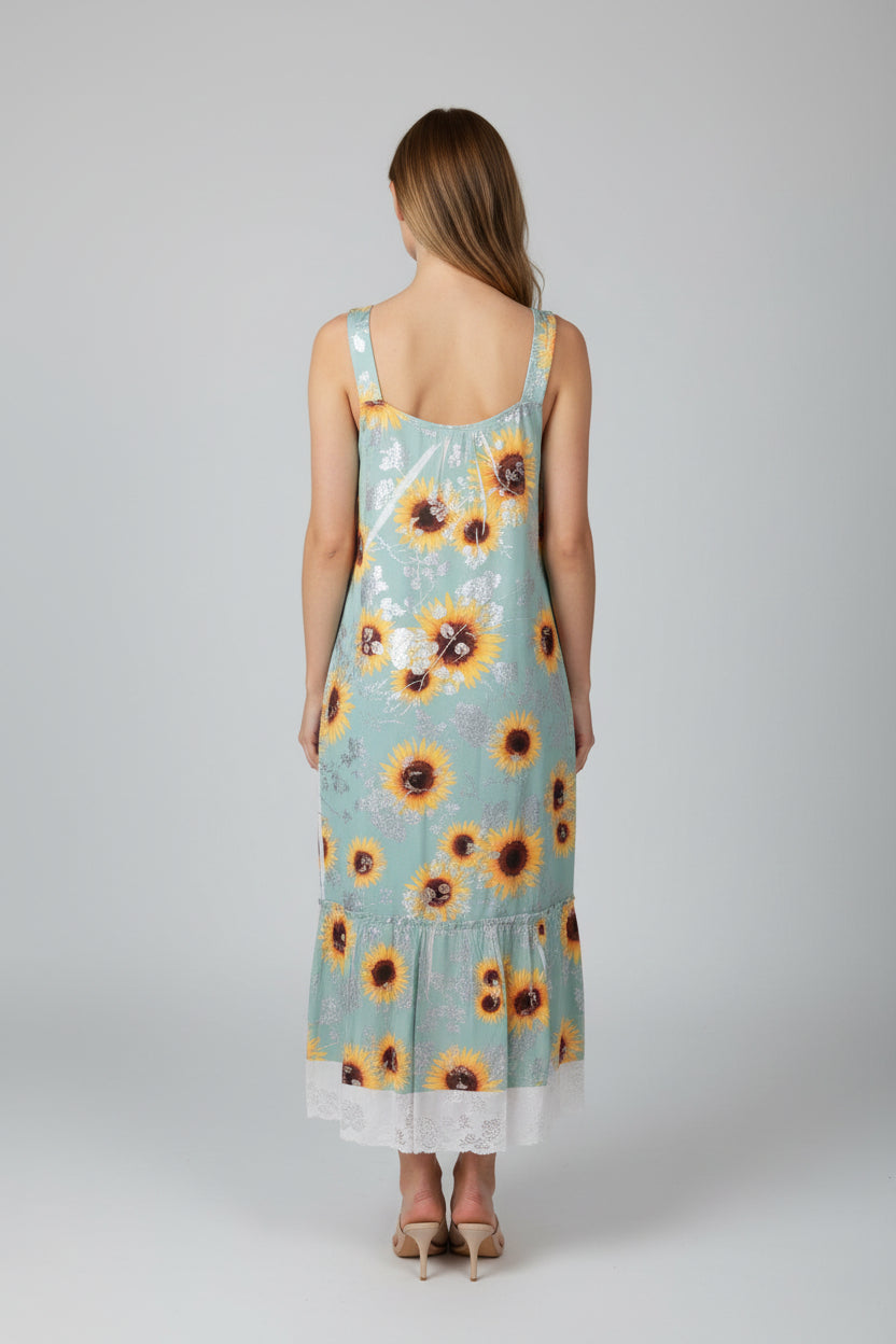 Origami Sunflower Tank Midi Dress Size Small