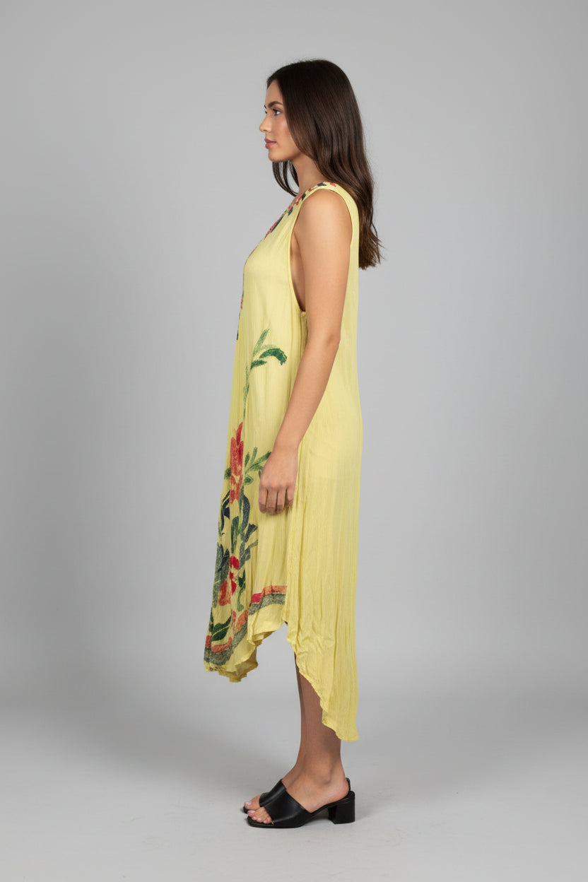 India Boutique Yellow Dress with Flowers One Size fits Up to 2X