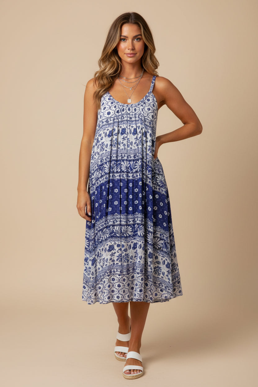 India Boutique Pasley Dress with Rope Straps One Size Available in Blue or Black