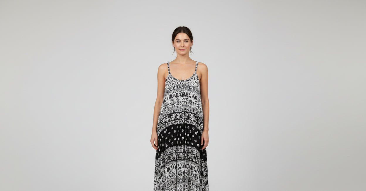 India Boutique Pasley Dress with Rope Straps One Size Available in Blue or Black